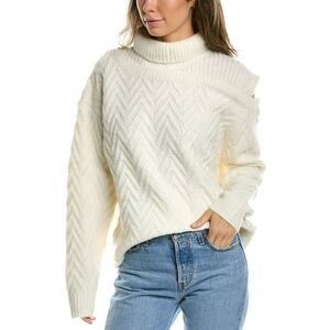 LEA & VIOLA Chunky Knit Wool-Blend Cut Out Shoulder Chevron Sweater Whit…
